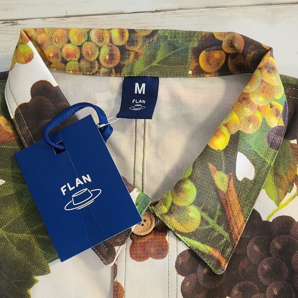 Flan Labs Printed Denim Jacket Men M Green Grapes Button Up NEW Art to Wear $495 - Picture 5 of 11